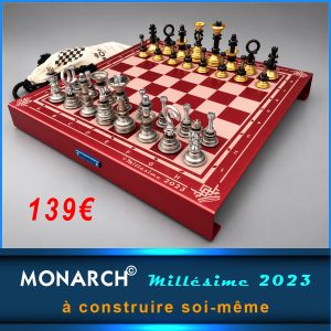 Jeu d’échecs MONARCH© – Échiquier aluminium rouge & pièces Millésime 2023