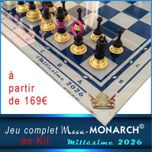 Jeu d'échecs complet avec échiquier en PMMA Bleu + Pièces du Millésime 2026 en kit