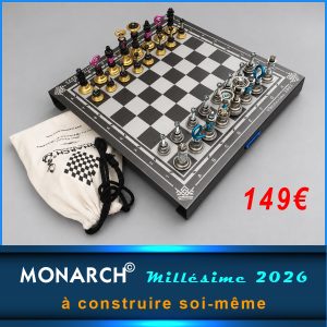 Jeu d’échecs Meca-MONARCH© – Échiquier aluminium gris & pièces Millésime 2026