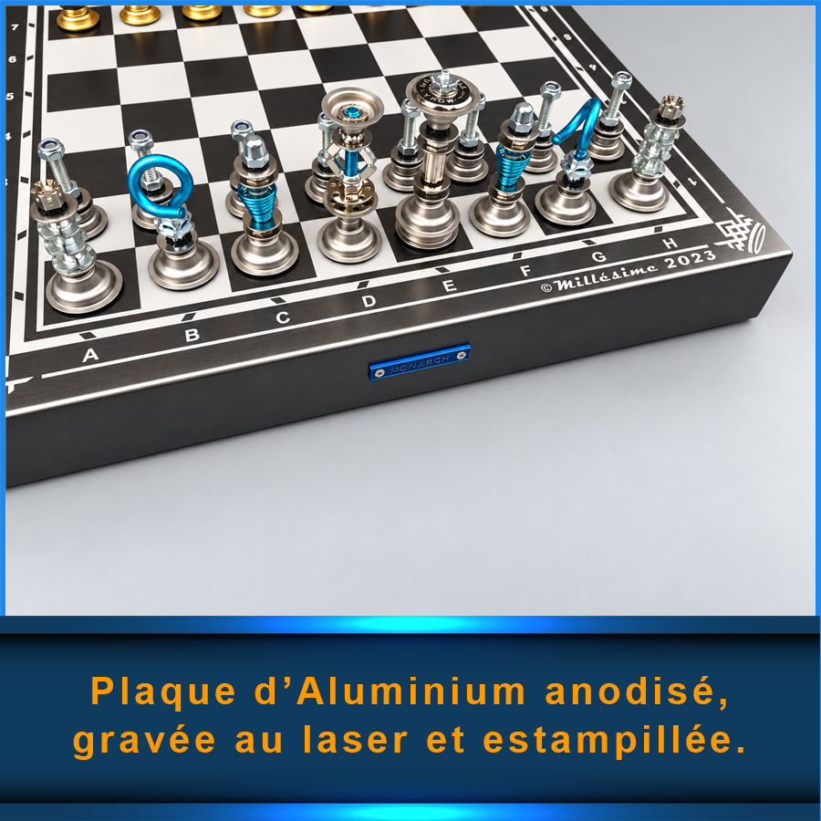 Jeu d’échecs Meca-MONARCH© – Échiquier aluminium gris & pièces Millésime 2026 – Image 5