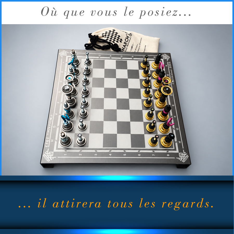 Jeu d’échecs Meca-MONARCH© – Échiquier aluminium gris & pièces Millésime 2026 – Image 6