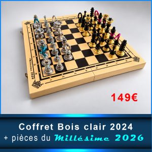Jeu d'échecs Meca-MONARCH© : Coffret bois clair 2024 + Pièces 2026