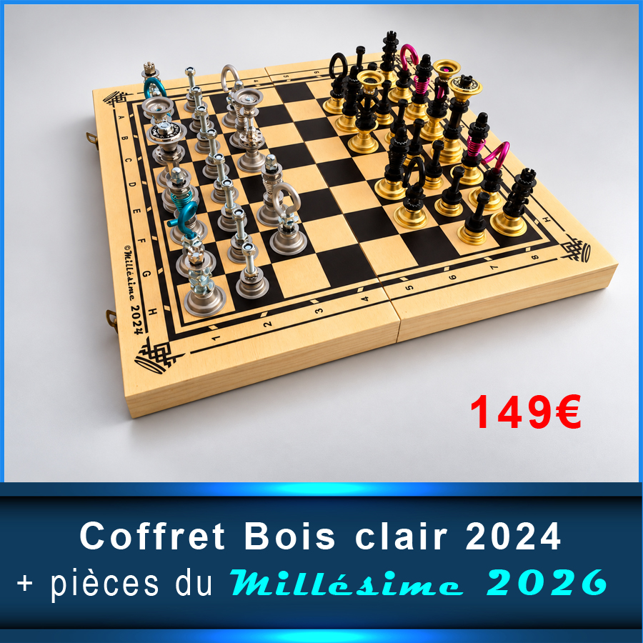 Jeu d'échecs Meca-MONARCH© : Coffret bois clair 2024 + Pièces 2026